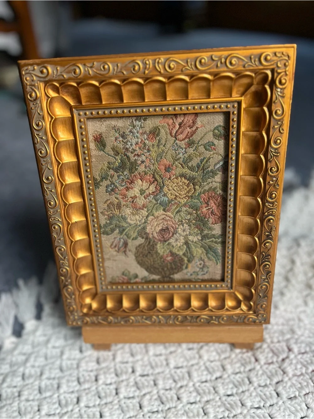 Gold Ornate Framed Antique Floral Tapestry Accent - Home Accents
